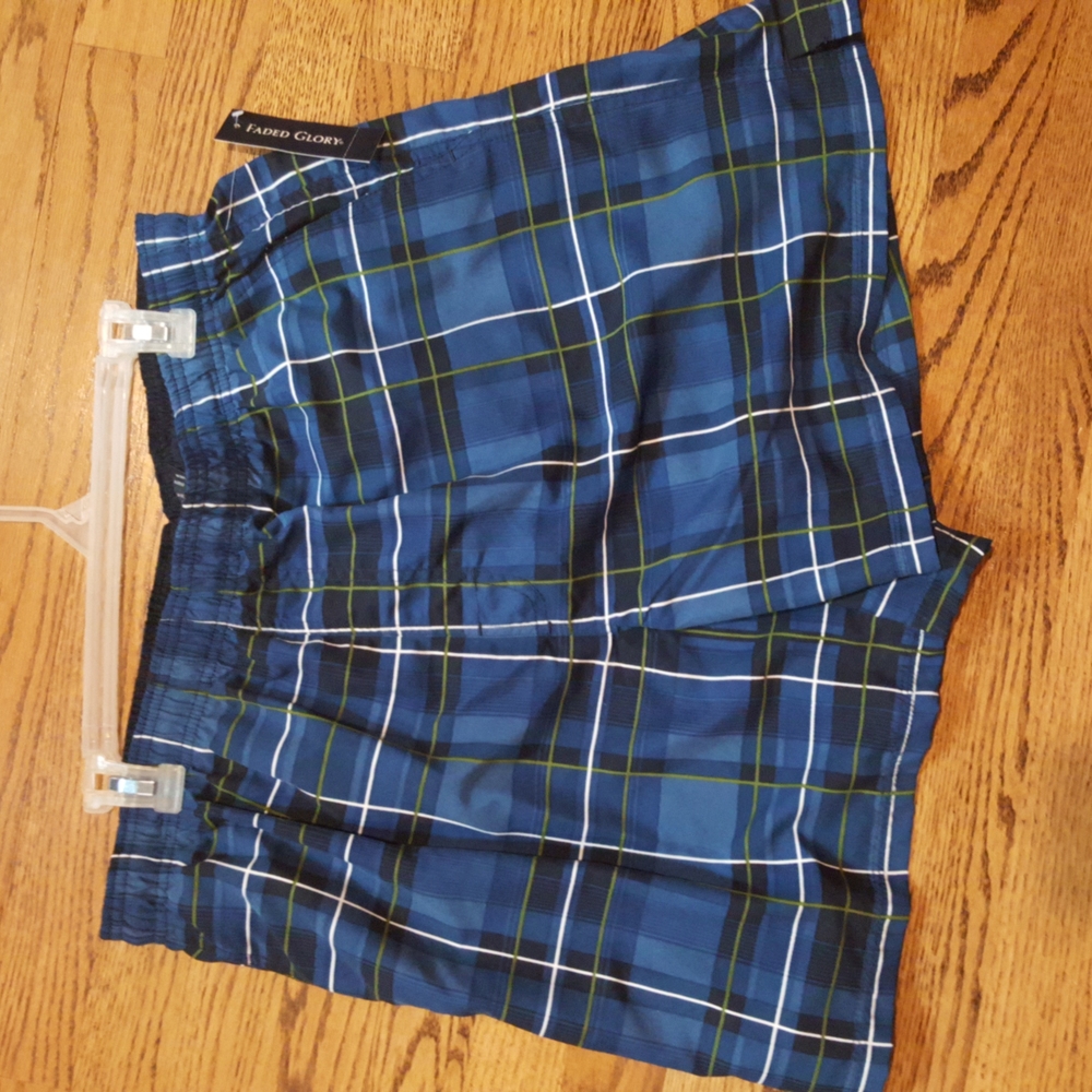 Faded glory men's swim trunks size large 36-38 blue plaid New w tags